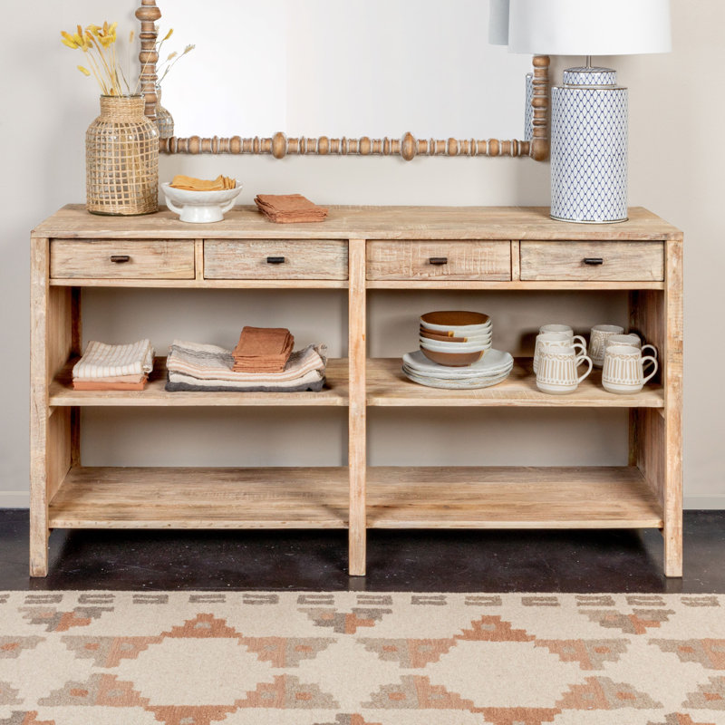 Reclaimed Wood Console Table with 4 Drawers