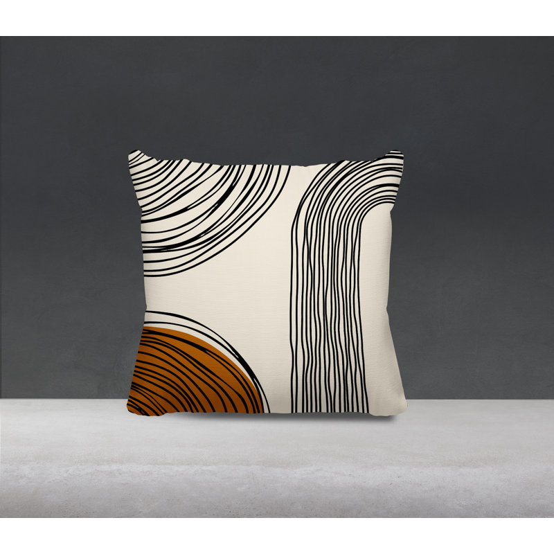 Coussin décoratif réversible intérieur / extérieur Cassie, H 19 po x l 19 po, Orange/crème/noir