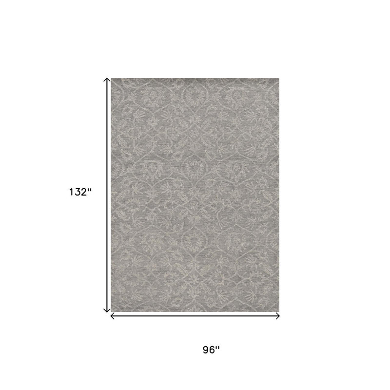 Tapis touffeté à la main à motif de médaillon floral en laine gris et gris 8 pi x 11 pi