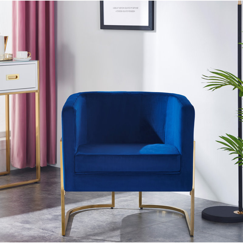 Fauteuil demi-tonneau en polyester 28 po Breccan, Bleu foncé