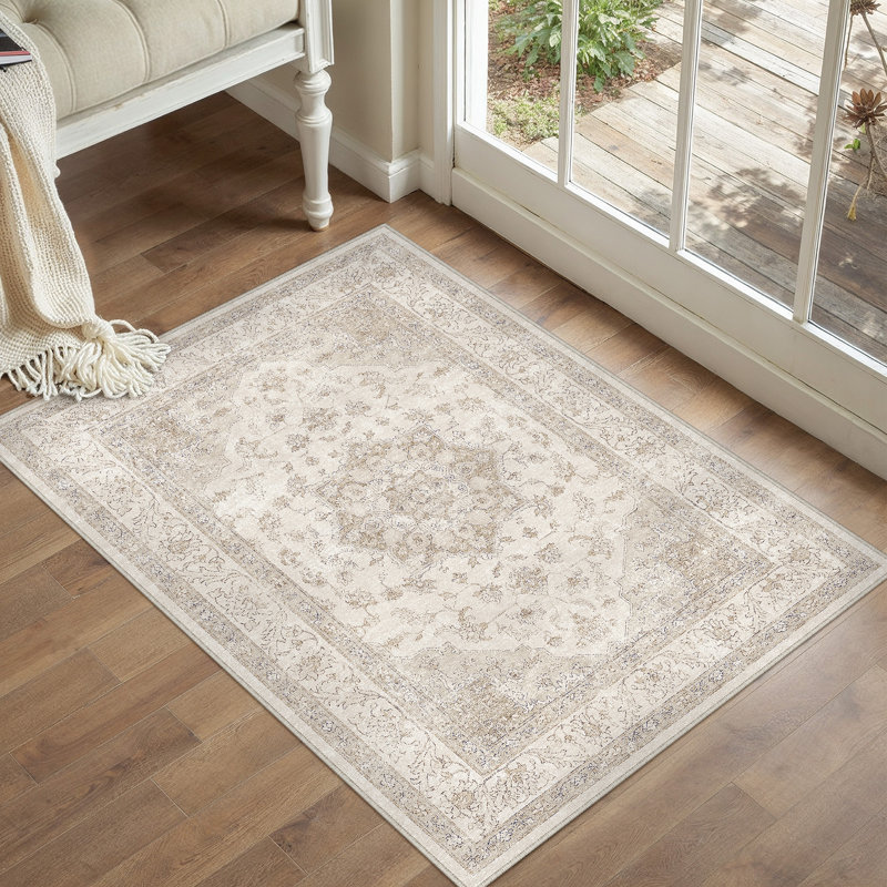 Stella Machine Washable Oriental Area Rug, Ivory, Rectangle 2' x 3'
