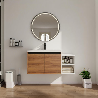 Meuble-lavabo mural avec lavabo et armoire latérale séparée
