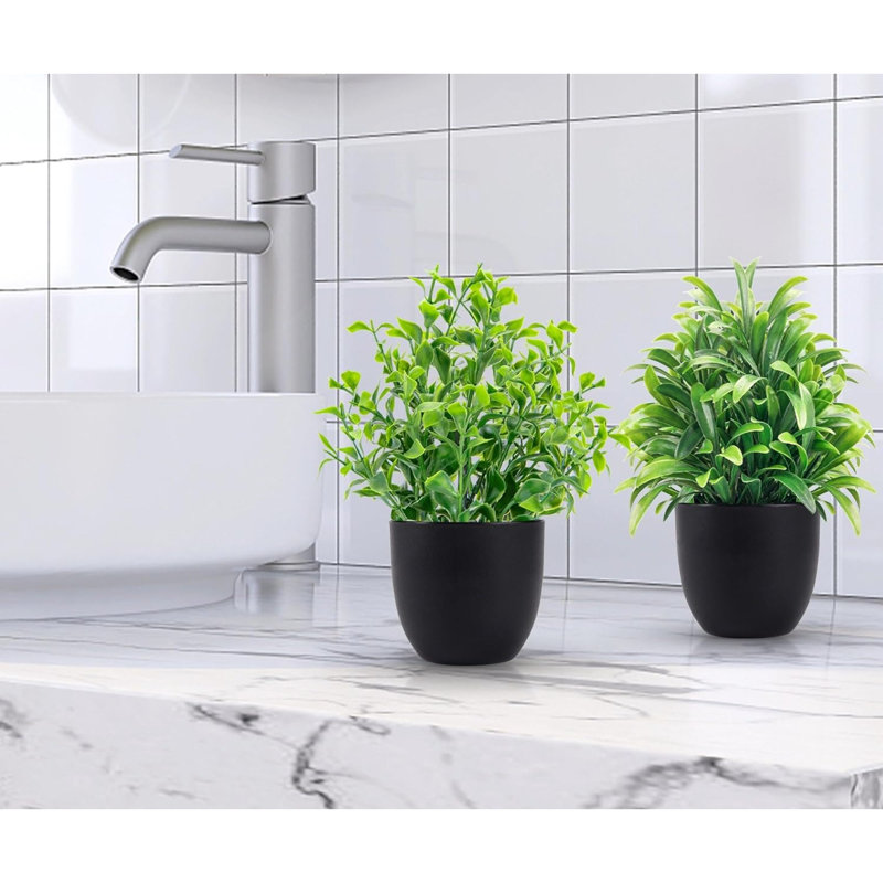 Ensemble de 12 plantes artificielles artificielles en pot noir pour salle de bain