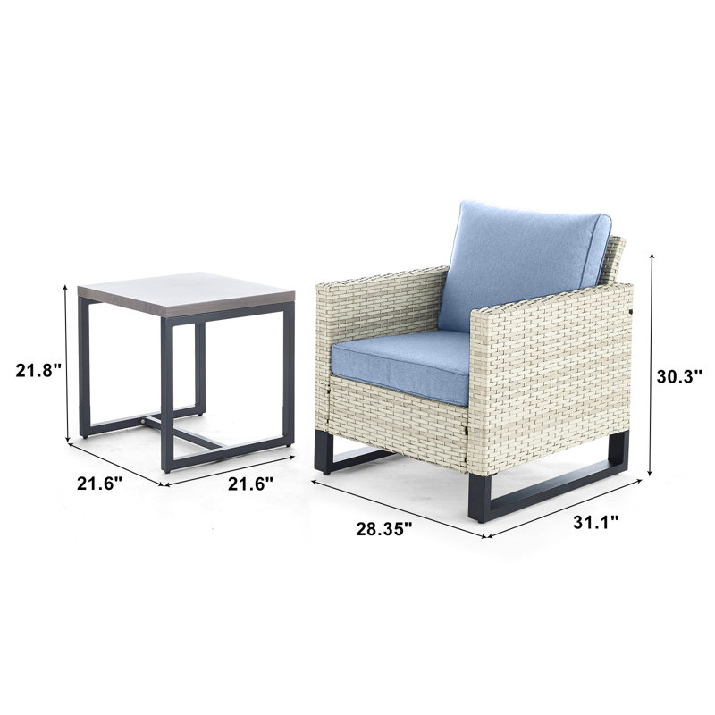 Ingvald Wicker 2 - Person Patio Conversation Set with Cushions, Baby Blue