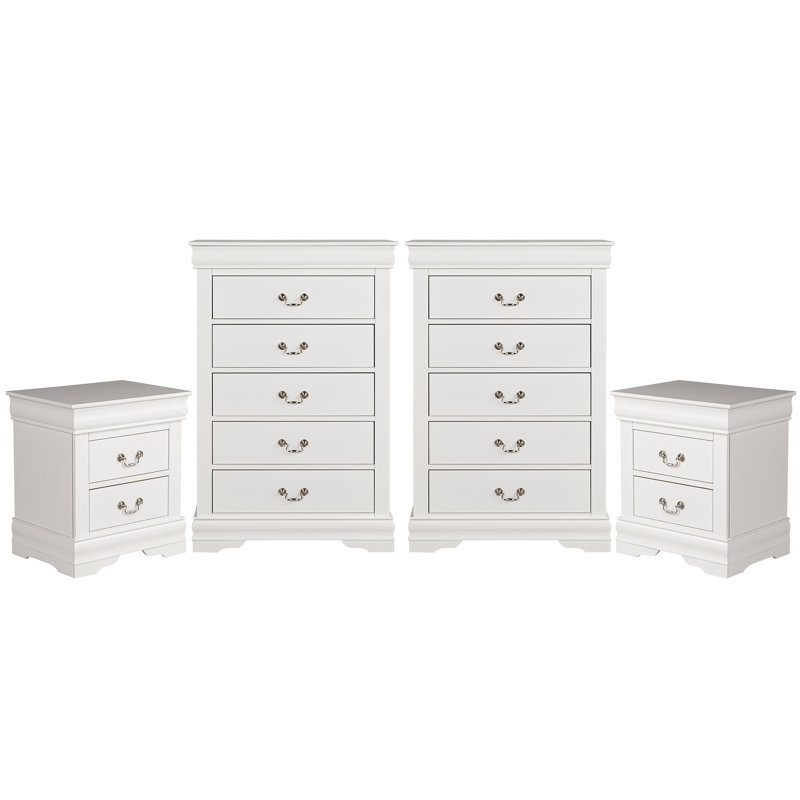 4 pièces Geller (2 tables de chevet et 2 commodes) Assembly Aucun assemblage requis, Blanc