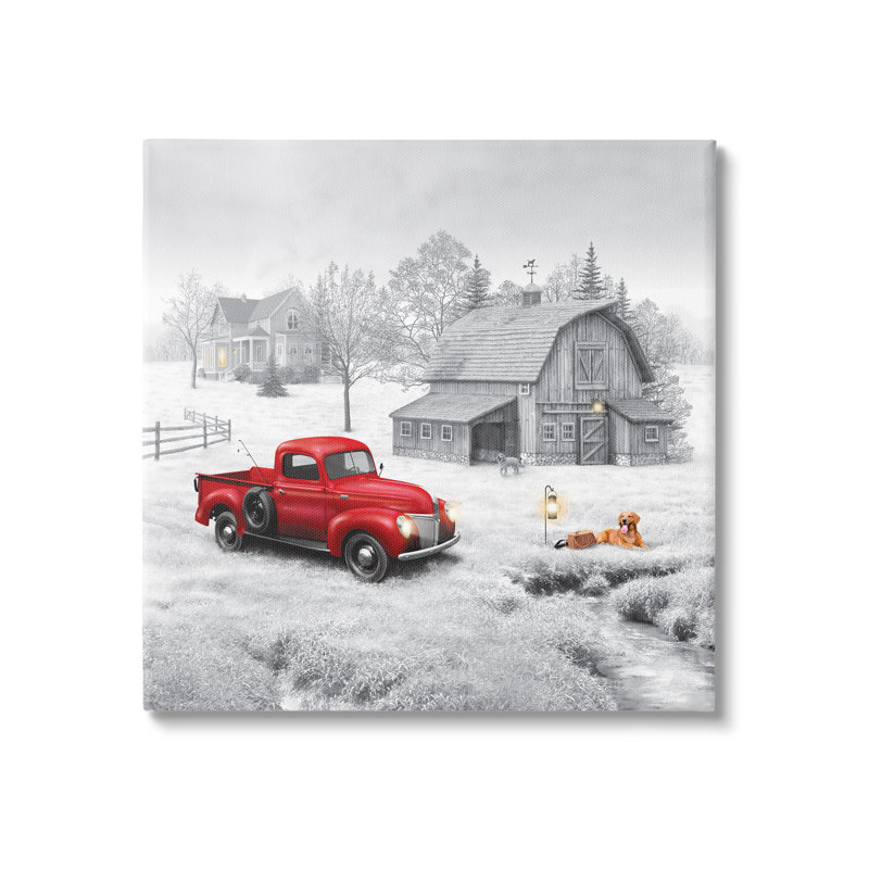 «Stupell Industries Red Truck at Barn», art mural sur toile par Michael Shelton, H 17 po x l 17 po x P 1,5 po