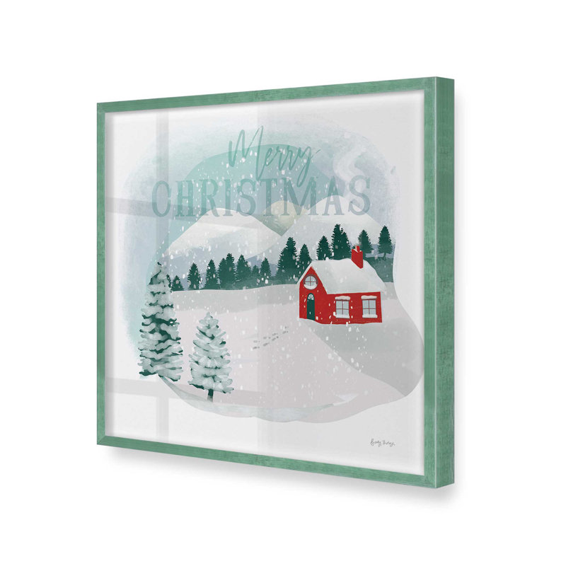 Imprimé chalet des Fêtes dans la neige, H 13,5 po x l 13,5 po, Cadre simple Lemon Grass, bois massif