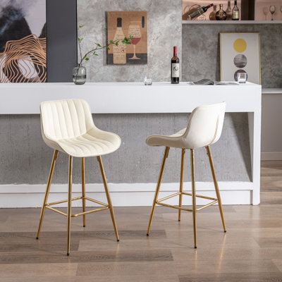 30 inch Set of 2 Bar Stools,with Chrome Footrest Velvet Fabric Counter Stool