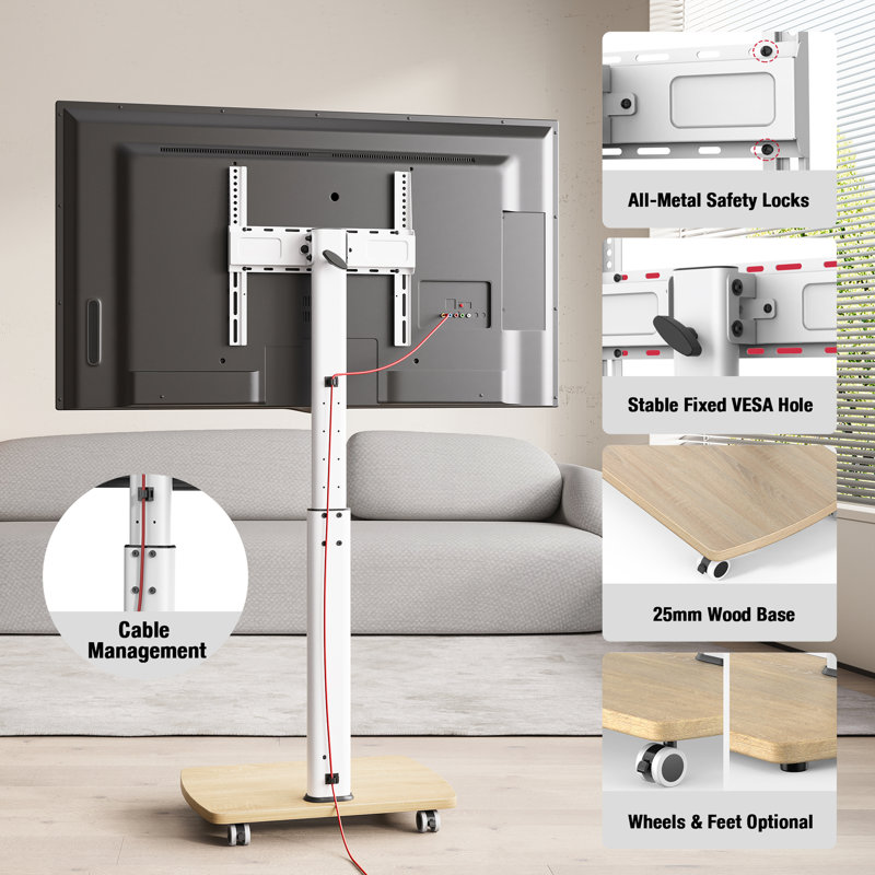 Meuble télé horizontal et vertical sur pied, jusqu'à 65 pouces, Blanc