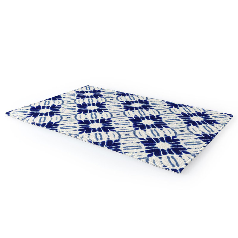 Tapis géométrique bleu / blanc, Rectangle 9 pi x 12 pi