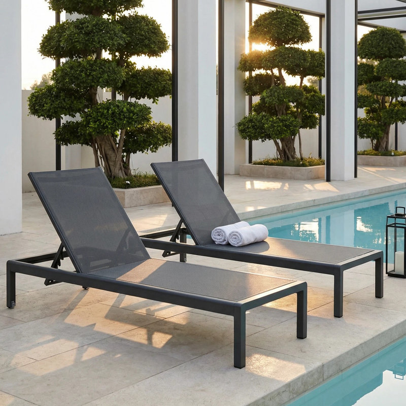 Chaises longues inclinables de 77,56 po Caggiano, Grey Mesh/ Dark Grey Frame