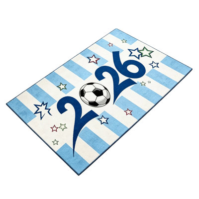 Soccer Themed Crystal Velvet Area Rug Soft  Non Carpet   Striped Football Print Floor Mat For Bedroom Playroom Decor