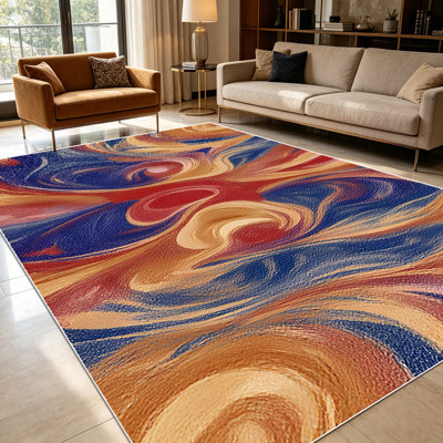 Tapis de style abstrait en marbre marbré de 1 pièce aux tons chauds pour le salon, doux et confortable, convient à toutes les saisons, facile à entretenir, lavable à la machine, convient à la chambre à coucher, à la cuisine, au vestibule, au patio, à la maison ou à l'extérieur.