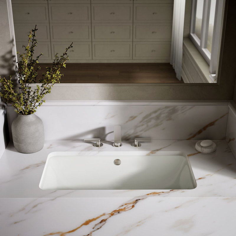 Iron Plains®Trough Rectangle Dual Mount Bathroom Sink with Overflow, Dune