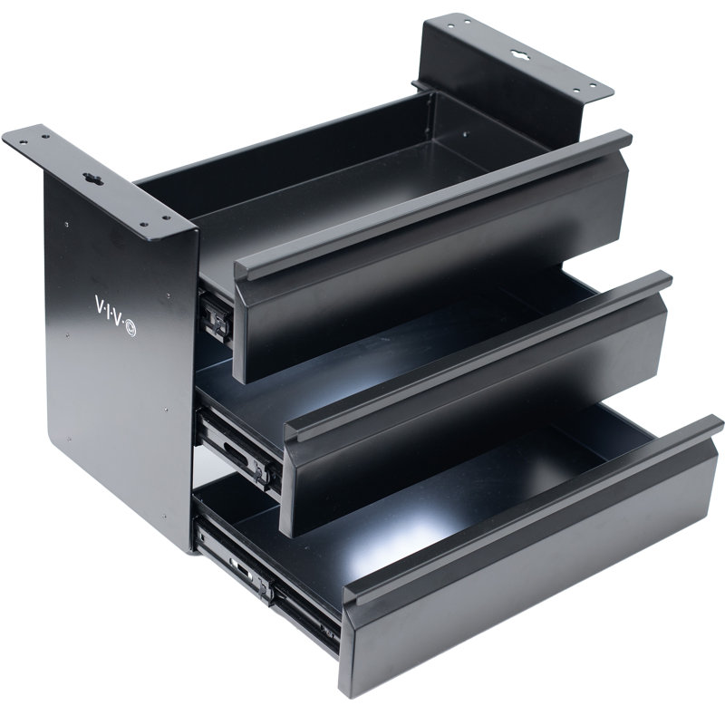 Vivo Black 3 Level 16" Pull Out Under Desk Storage Drawer Set
