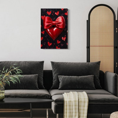 Bold Glam Red Bow Heart Canvas Print - Urban Studio