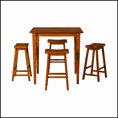 Casual Dining 29-inch Bar Height Stools, 2pc Set, Saddle Seat, Solid Wood with Oak Finish, Durable and Stylish Home Furniture