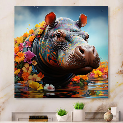 Floral Hippo Mystic Pools 1 - Hippopotamusmetal Wall Art