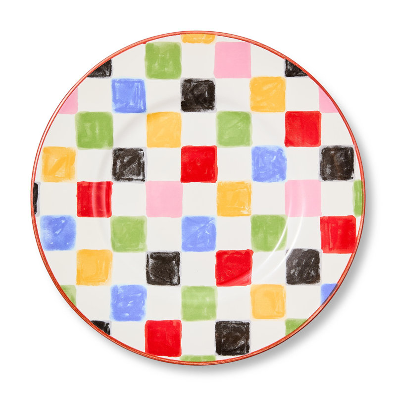 Check Salad Plate, Yellow/White/Green