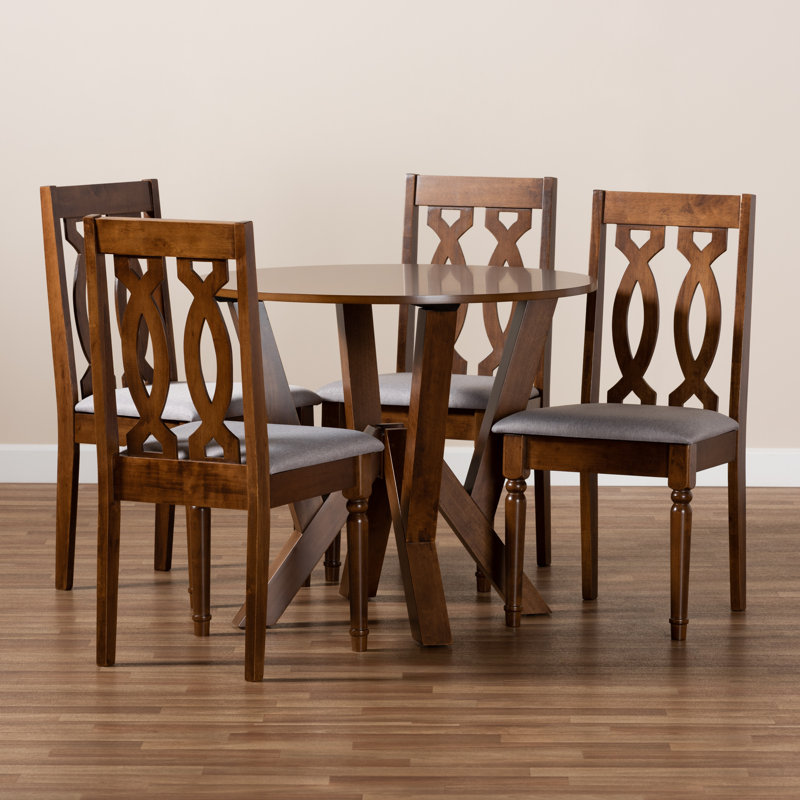 Ensemble de salle à manger 5 pièces avec plateau rond et siège rembourré Eudora, H 38,6 po x l 17,9 po x P 19,3 po, Gris