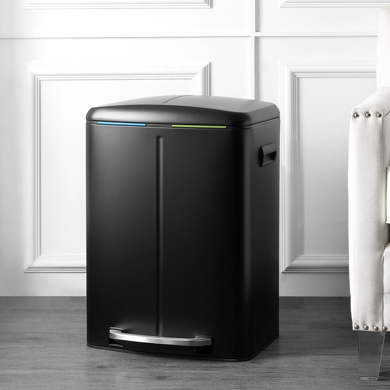 Step On Multi-Compartment Trash/Recycling Bins - 10.6 Gallons, Black