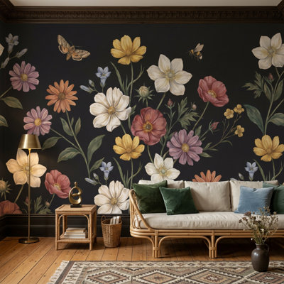 Papier peint floral foncé Wildflower