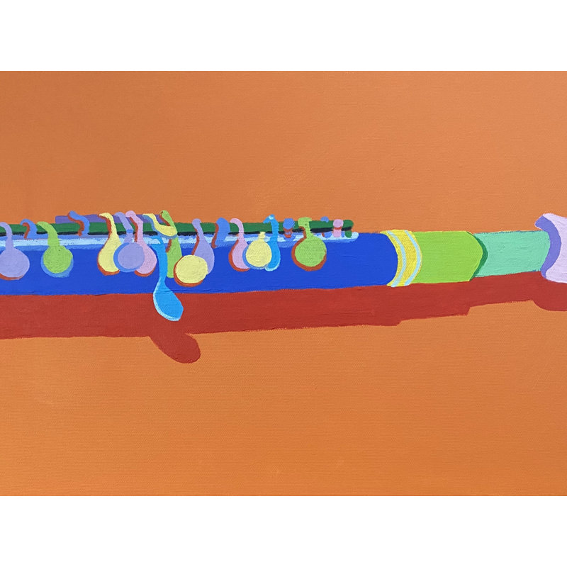 Piccolo par Sue Graef - Peinture, Papier avec cadre noir, H 25,25 po x l 31,25 po