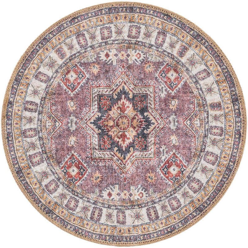 None Huguenot Area Rug Antique Rose Pink Color, Round 2'