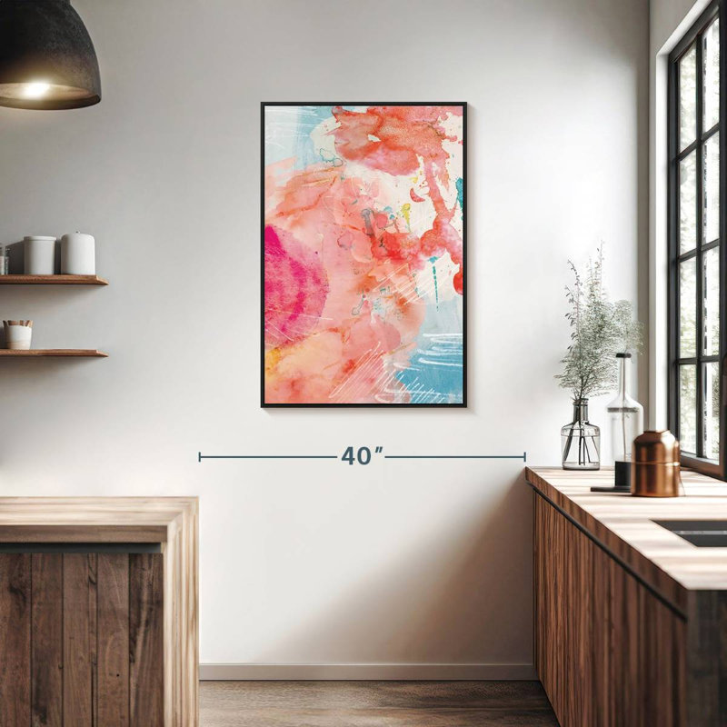 Wegener turquoise / rose, 25 po x 37 po, Cadre flottant noir