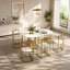 Ensemble de table à manger moderne 7 pièces avec faux marbre, table de cuisine compacte de 140 cm pour 6 personnes, doré et blanc-1278475885-1278475886-1278475887
