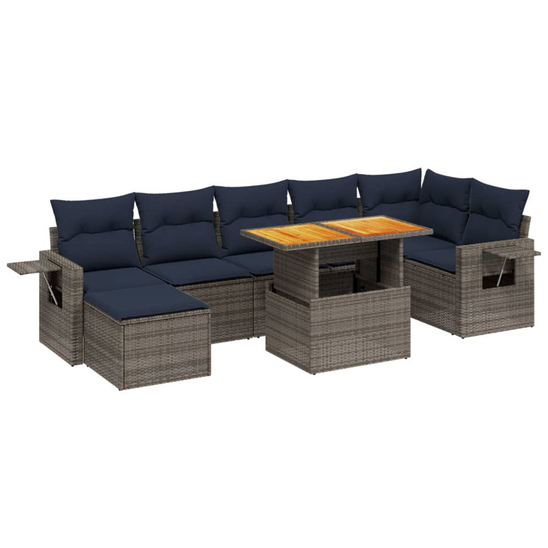  Ensemble de canapé de patio 8 pièces avec coussins en rotin de polyester, Gris, Bleu