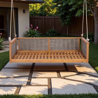 Outdoor Swing Bed With  Secure Rope System And Durable Rattan