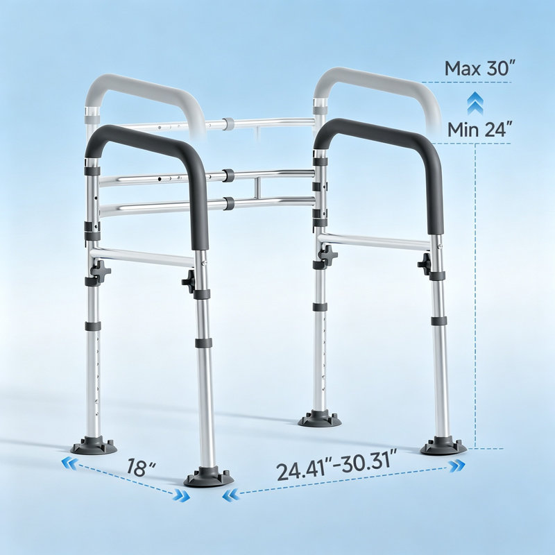 Toilet Safety Rails for Seniors,Height-Adjustable Toilet Frame Width(Gray)