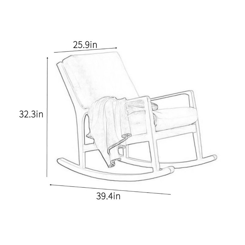 Chaise berçante en chêne massif, Blanc cassé