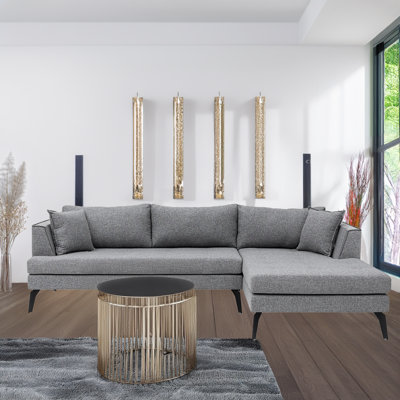 Sectional Sofa & Chaise With Metal Legs