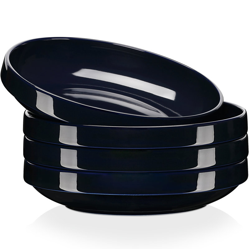 Lovecasa 4-piece 1250ml Enameled Wide-edge Porcelain China Soup Plate Set, Navy