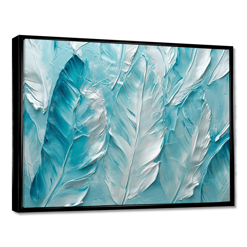 Décoration murale Tetsu - Plumes, H 12 po x l 20 po x P 1 po, Toile avec cadre flottant noir