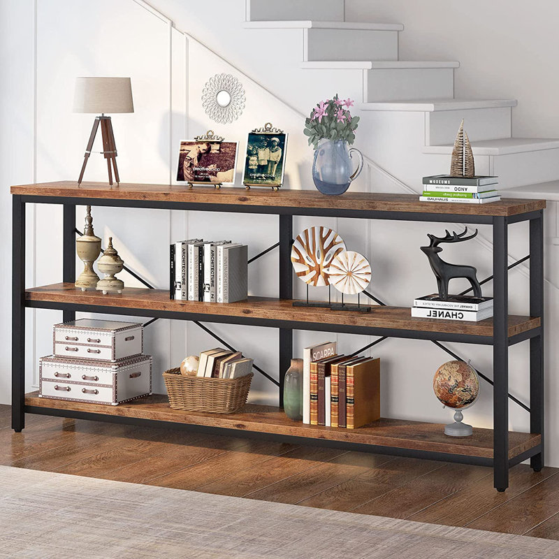 Jeyden Console Table Sofa Table, Brown Top/Black Base