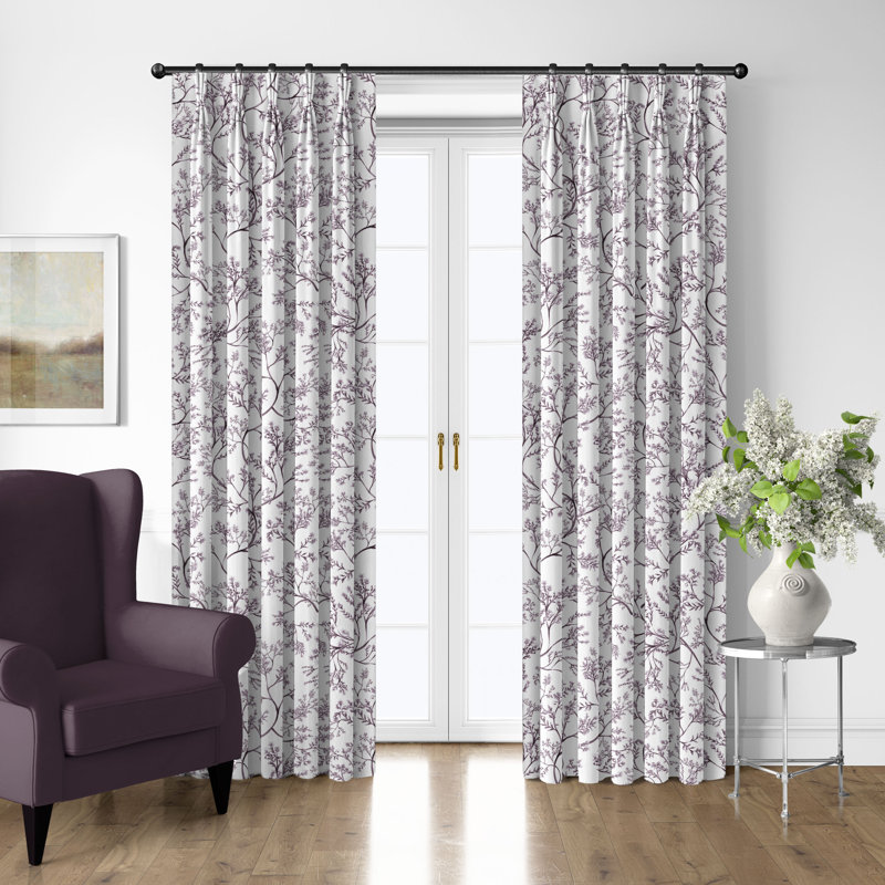 Tinsley Plum Cotton Pinch Pleat Drapery Panel Set of 2, 20" W x 108" L