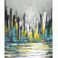 Toile abstraite encadrée, "Blue Skyline", bâtiment gris