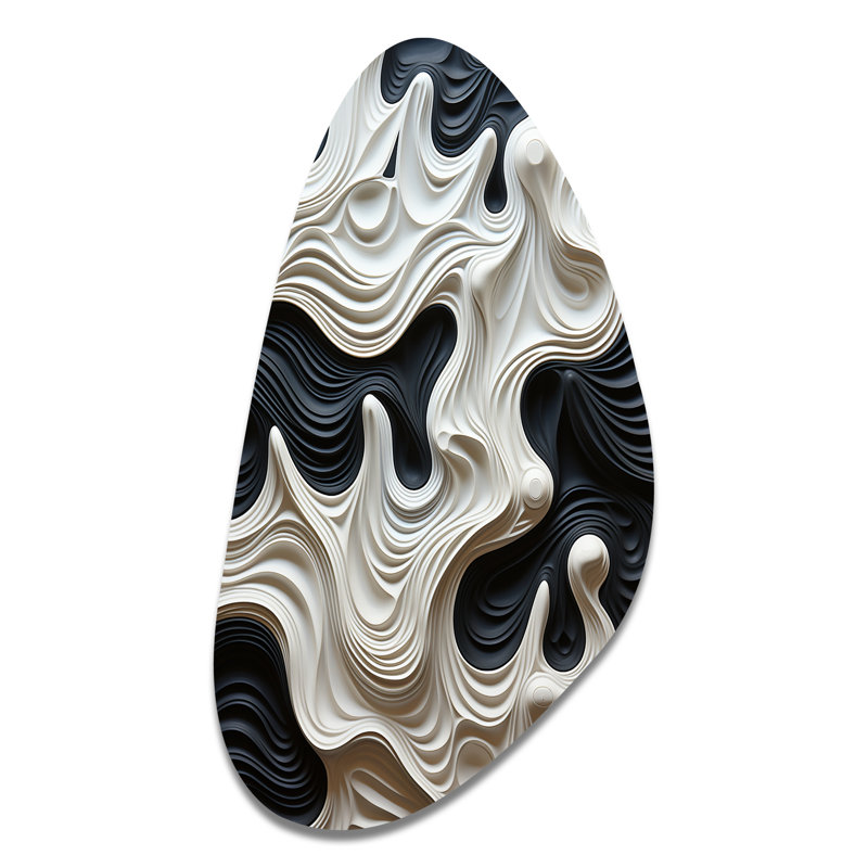 Christyann noir blanc Opt Art Rhythmic Pulses I - asymétrique Op Art, art mural, sculpture murale, H 39 po x l 21 po