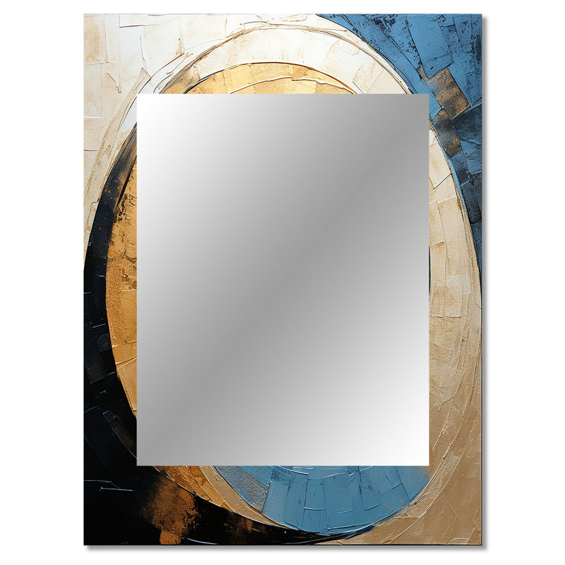 Gold Blue Minimalism Spiral Poteries I - Abstract Spirals Decorative Mirror, Modern Wall Mirror, Printed Metal Art, 40" x 30"