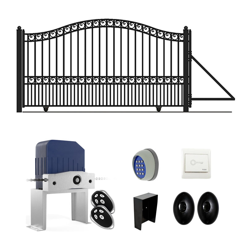 14 ft Black Iron Paris Style Single Swing Driveway Gate