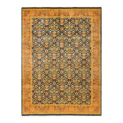 Tapis unique noué à la main bleu de 6 pi 2 po x 8 pi 7 po Briaca