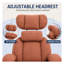 Fauteuil inclinable à bascule manuel supplémentaire avec base pivotante à 360 degrés et coussin cervical amovible en chenille orange et brun foncé