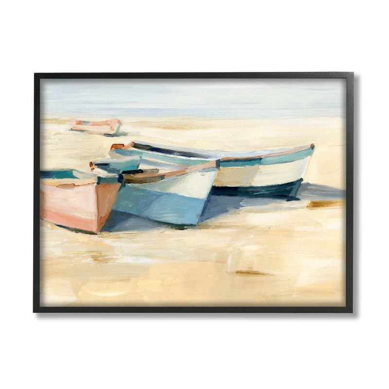 Peinture de bateaux amarrés par Ethan Harper, Giclée encadrée noir minuit, H 11 po x l 14 po x P 1,5 po