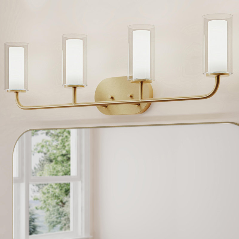 Mack 4-Light Vanity Light with Layered Glass Shades, Brushed Gold, 4 Lights