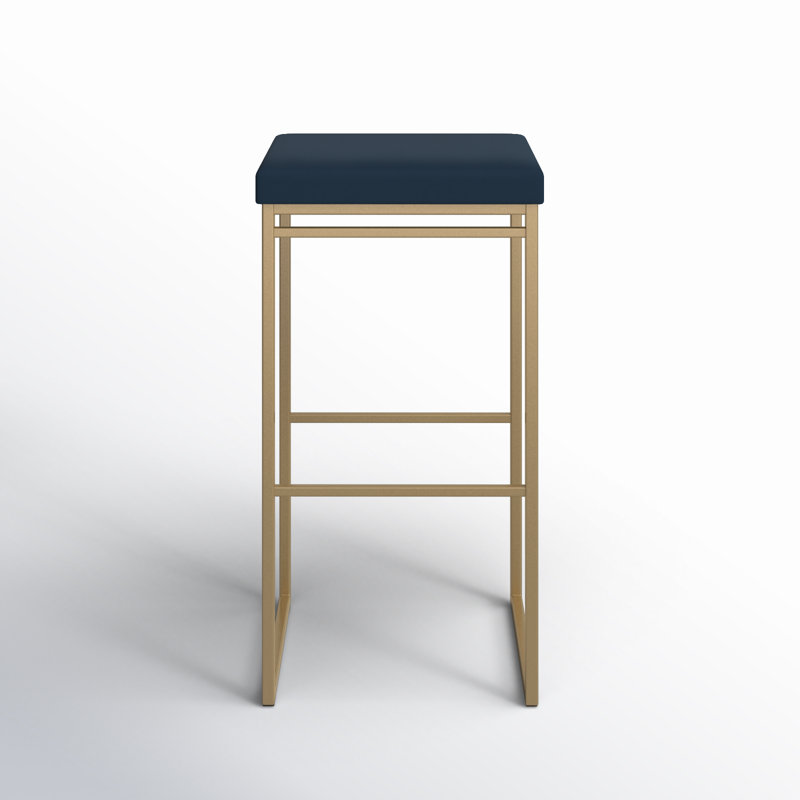 Tabouret de bar et de comptoir Humiston, Tabouret de comptoir (siège d'une hauteur de 26,7, Polyuréthane bleu, Doré