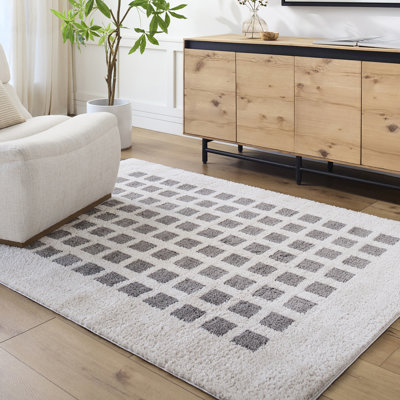 Machine Washable Shaggy Boho Charcoal Area Rug
