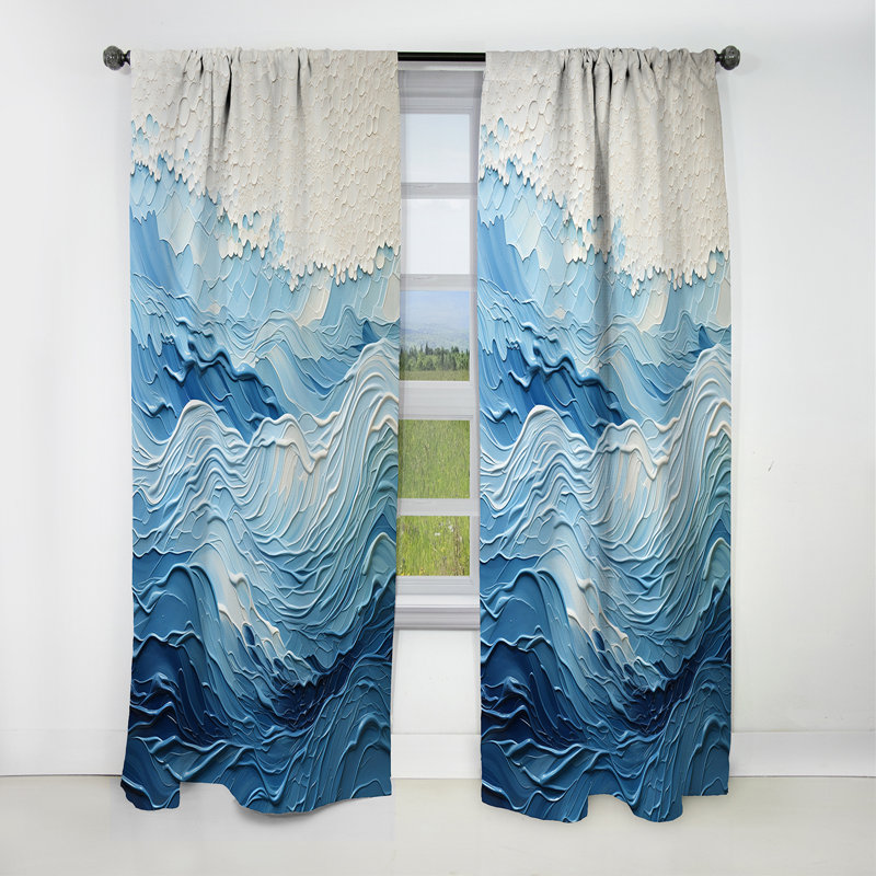 Panneau de rideau côtier, motif occultant bleu et blanc - vagues modernes bleues et blanches de la côte I, L 52 po x L 95 po